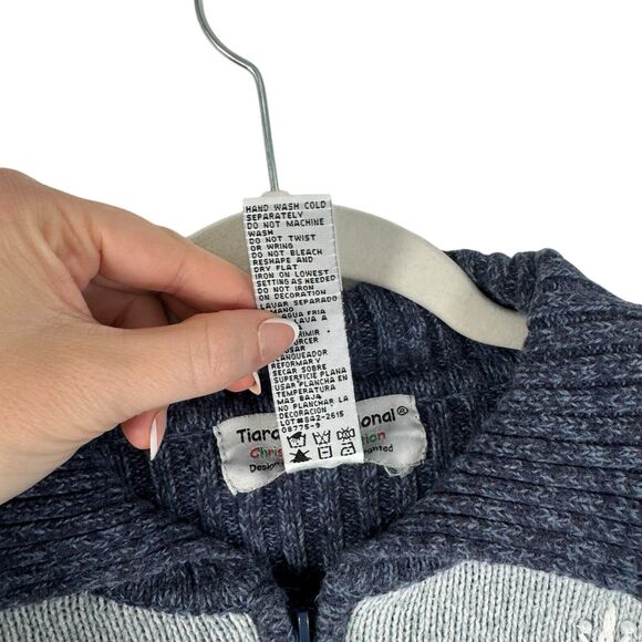 Tiara International Blue Christmas Sweater Cardigan Santa Presents Womens Medium - Picture 4 of 5